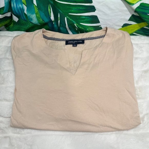 JONES New York Signature Large Peach Light Orange Blush 3/4 Sleeve Casual Tee - Picture 2 of 7